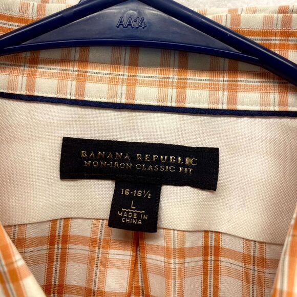 Banana Republic Classic Fit Pink Plaid Button Down Shirt‎ Mens Size 16-16 1/2 L - Picture 2 of 9